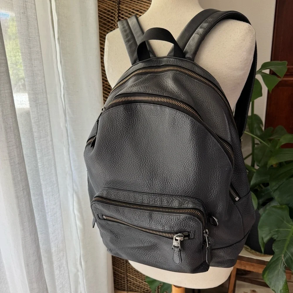 Coach Pebbled Leather Backpack Blue Gray Men’s Unisex Travel Work Bag